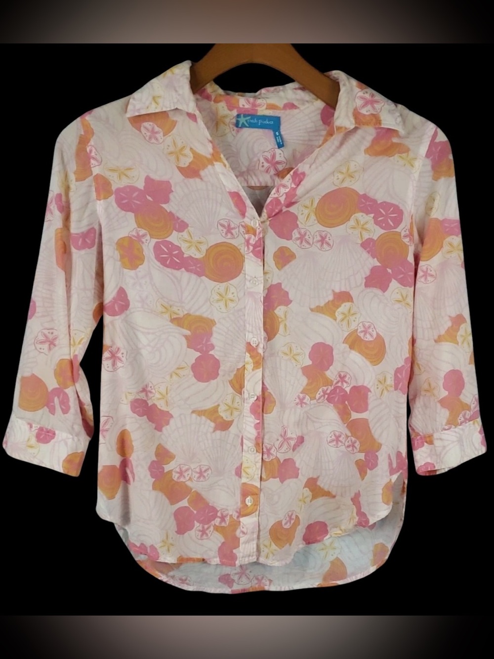 fresh produce Pink & Peach Floral Shell-Print Button-Down Top